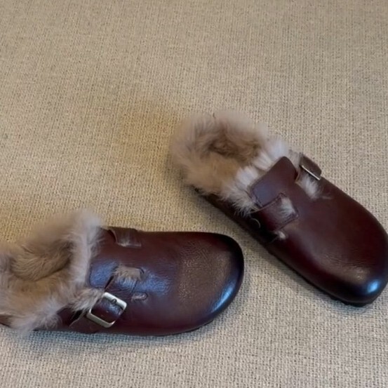 Washed Cowhide Birkenth Vintage Slippers Women's Baotou 2024 Autumn and Winter Baotou Hair Slippers Fashion Casual Lazy Muller Slippers Washed Cowhide Birkenth Vintage Slippers Women's Baotou 2024 Autumn and Winter Baotou Hair Slippers Fashion Casual Lazy Muller Slippers