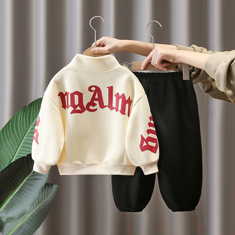 7833 ropa para niños traje de primavera para niños 2025 nuevo suéter de cuello alto de moda para niños de dos piezas de marca de moda de primavera y otoño