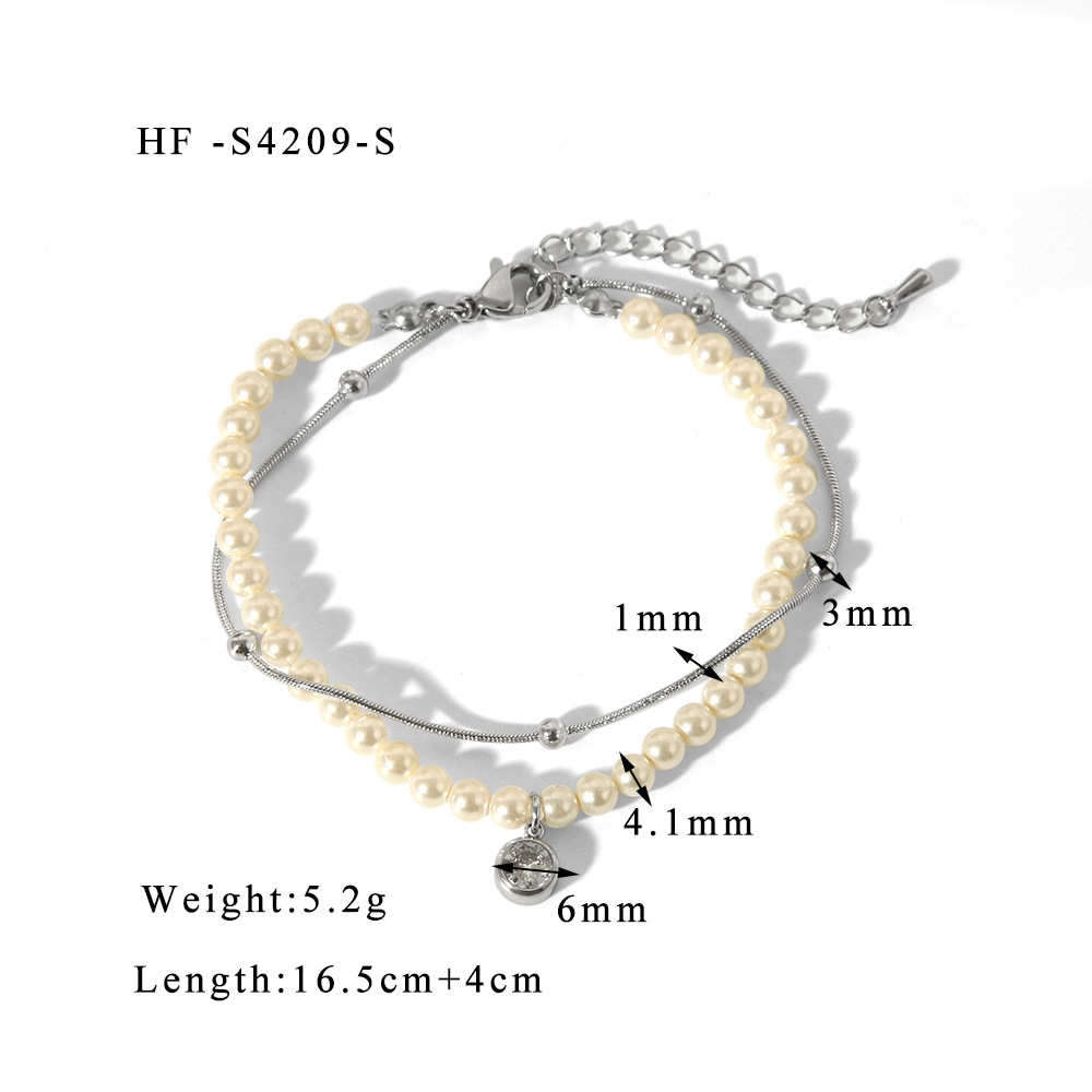 304 Stainless Steel Basic Baroque Style Classic Style Plating Inlay Geometric Artificial Pearls Zircon Bracelets display picture 5