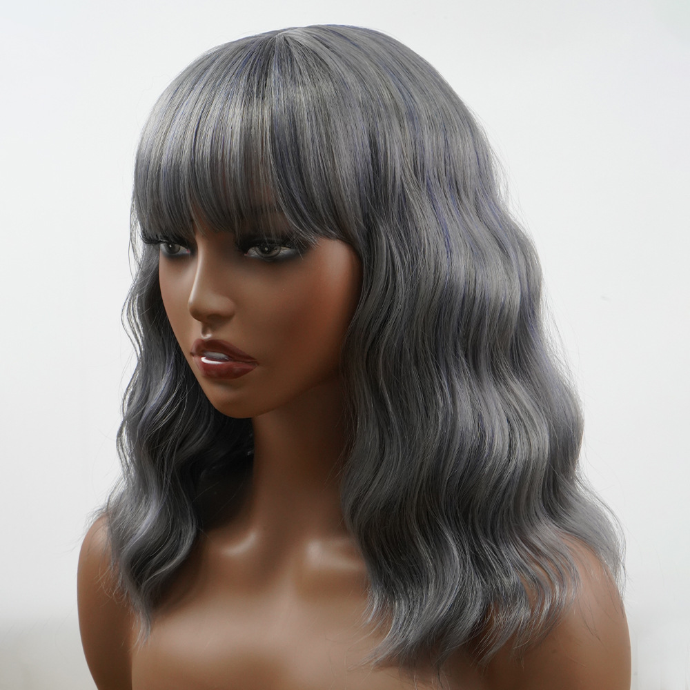 Synthetic wig for women's machine made neat bangs wavy short curly hair _voghion.com