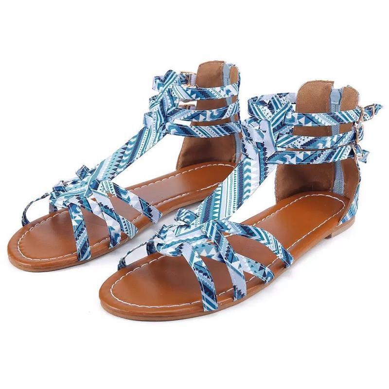 Hot-selling ethnic-style flat sandals in 2021, multi-color snake-patterned lace buckle women's sandals for export, large-sized consignment undefined