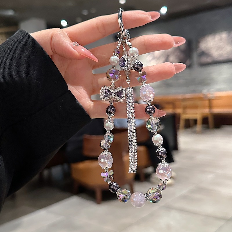 Boutique hecho a mano de alta gama colgante de teléfono móvil azul violeta borla cadena de cuentas de vidrio cordón de teléfono móvil de moda colgante de mensajero largo