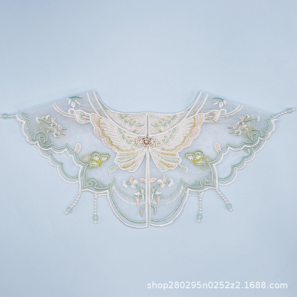 Colorful butterfly embroidery cloud shoulder metal button beaded children's Hanfu collar flower shawl fresh ancient style false collar
