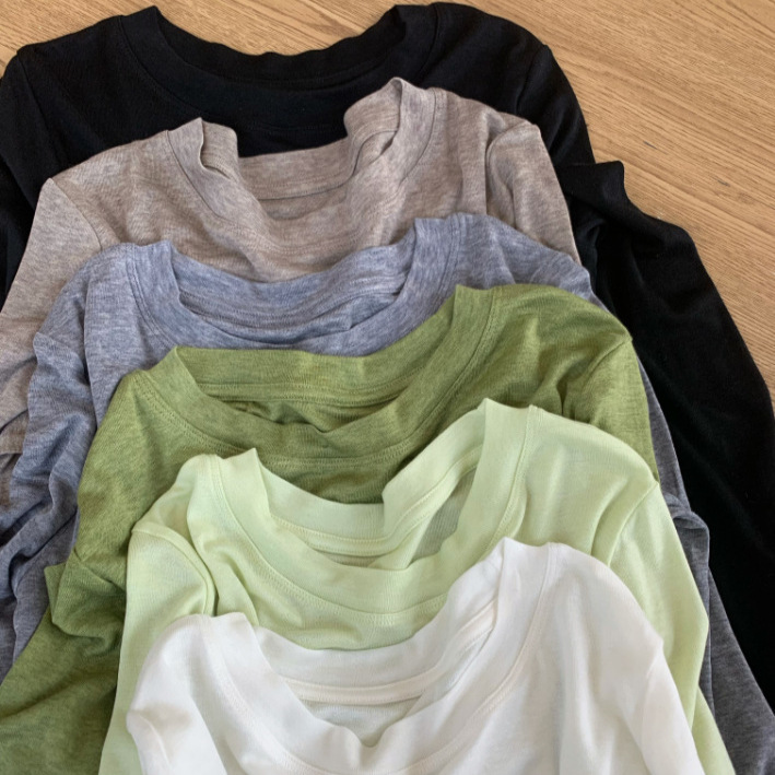 Live Broadcast Hot-Selling Row Source Tencel Wool Long-Sleeve T-Shirt Base Shirt Round Neck Foreign Trade Factory Source