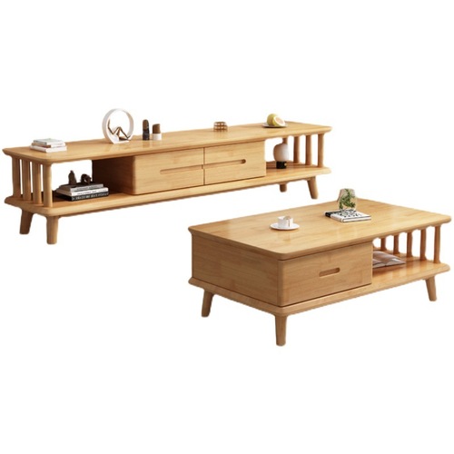 Nordic solid wood coffee table TV stand set modern minimalist small apartment living room floor cabinet storage audio-visual cabinet