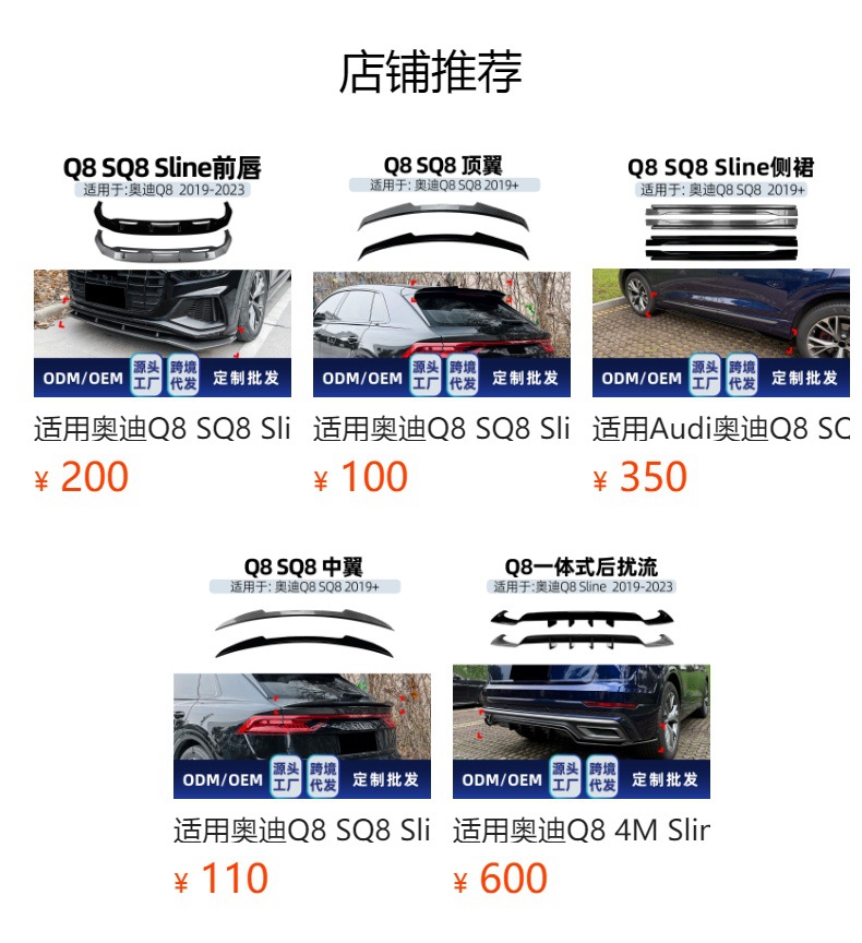 Applicable to Audi Q8 4m Sline 2019-2023 Three-Section Rear Lip Spoiler Corner Modification Parts