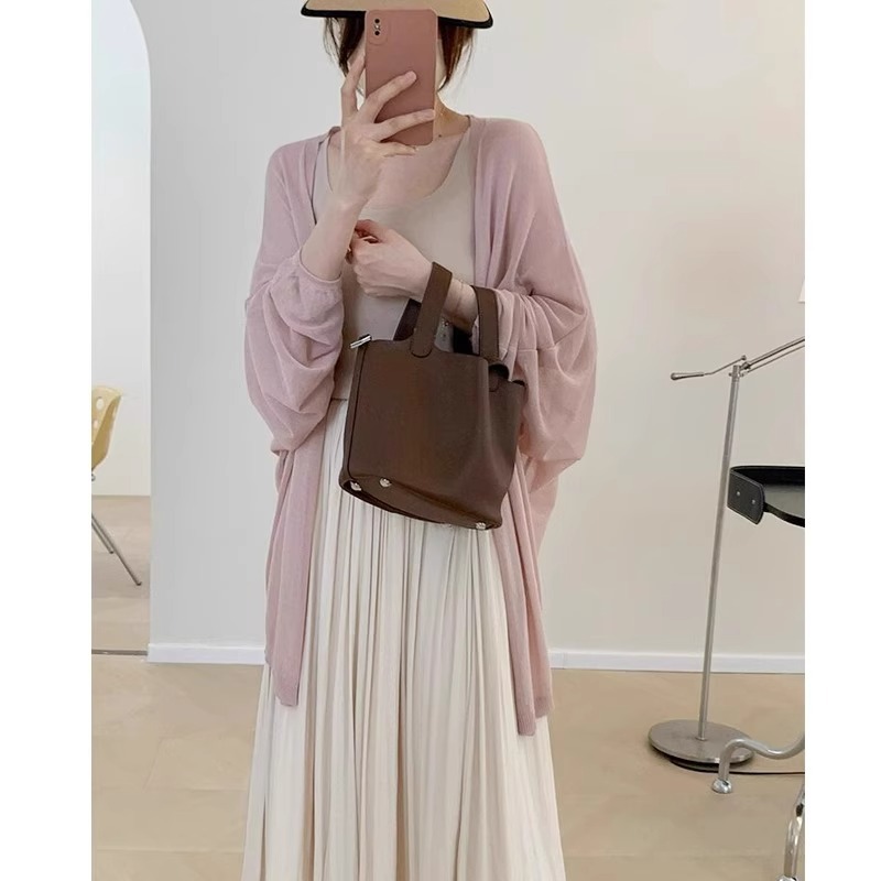 Lazy Style Mid-length Knitted Sunscreen Cardigan Women's Summer Bat Sleeve Air Conditioning Blouse Loose Thin Coat Top