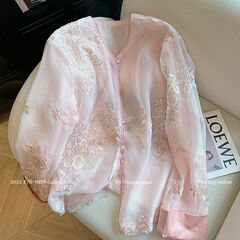 粉色重工刺绣新中式欧根纱外套女春夏新款高级感薄款气质温柔上衣