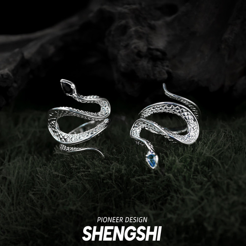 European and American niche snake-shaped ring best-selling versatile fashion cross-border simple design internet celebrity temperament topaz ring for women