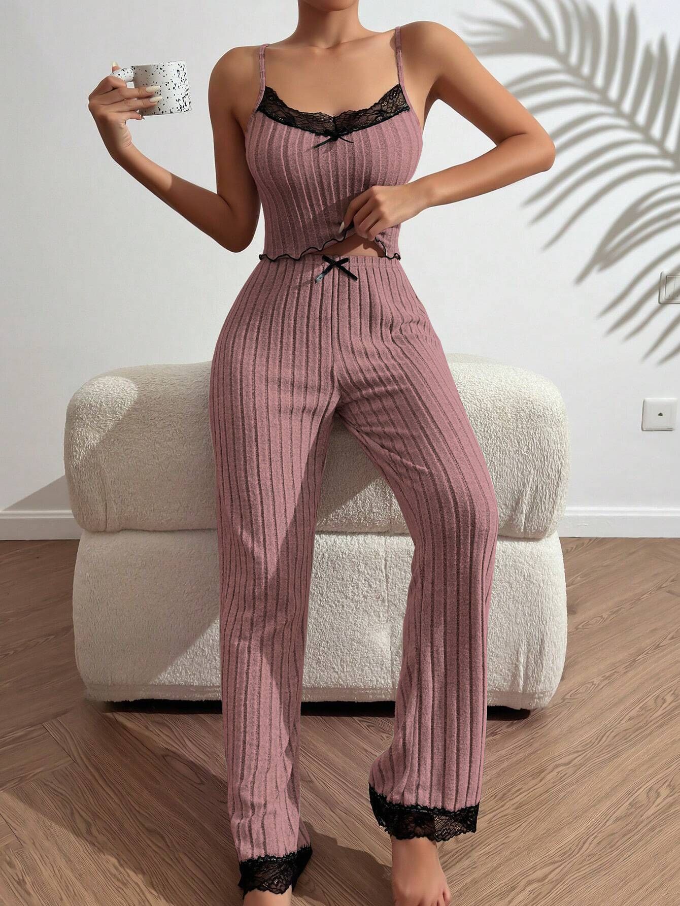 ChicShe European And American Cross-Border Hot-Selling Homewear Ribbed Heart Strap Vest Pajamas For Women, Wearable Outside Long_voghion.com