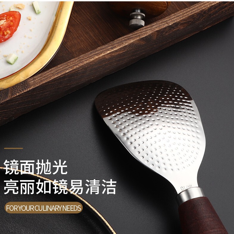 居家日用加厚木柄不锈钢饭勺米饭铲子家用可立式木柄家用勺子盛饭|undefined