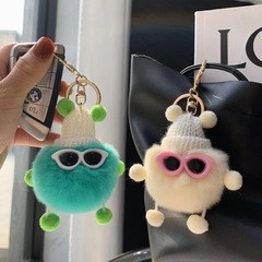Factory wholesale imitation rex rabbit fur small briquettes keychain bag cute doll pendant cartoon plush doll pendant