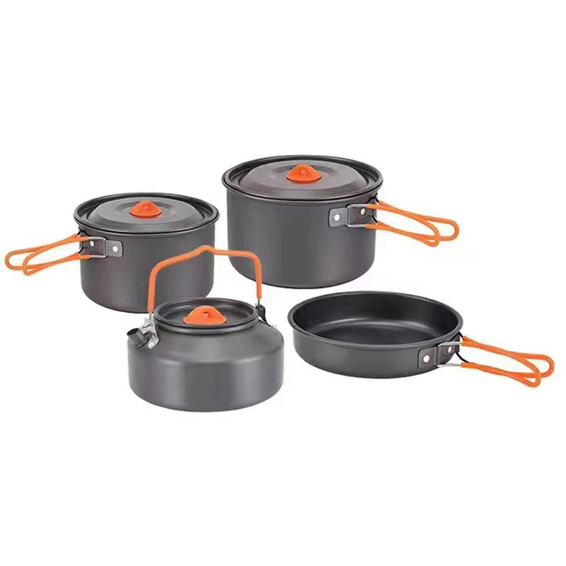 Travel teapot for picnic, handheld storage system for camping, set, handle