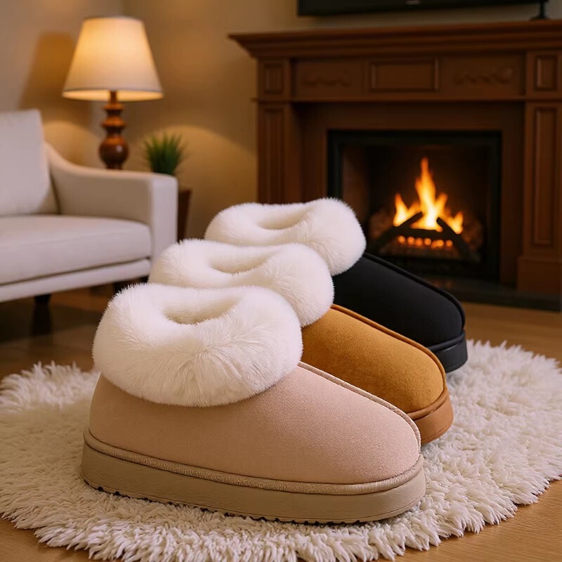 Cotton Slippers for Winter Warmth, Fashionable Home Cotton Slippers, Comfortable Indoor Home Slippers for Couples, Winter Plush and Fuzzy Cotton Slippers