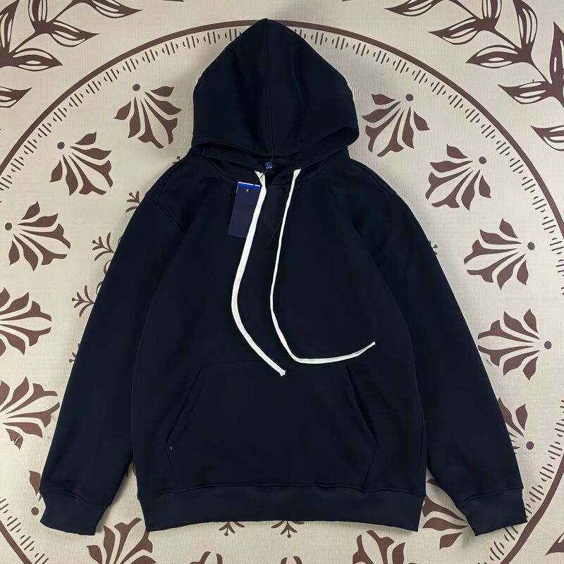 Cross-Border Plus-Size Classic Label-Embroidered Pure Cotton Heavyweight Pullover Hoodie for Men, Embroidered Hoodie for Women, Autumn and Winter Sweatshirt