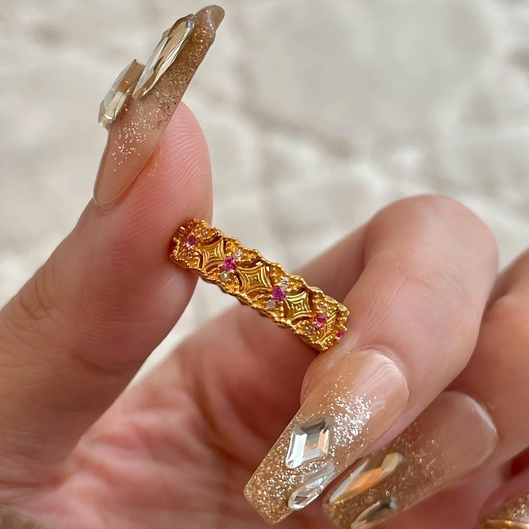 小红书爆款古法摇铃系列白紫双面钻菱格纹戒指女时尚东方一件代发