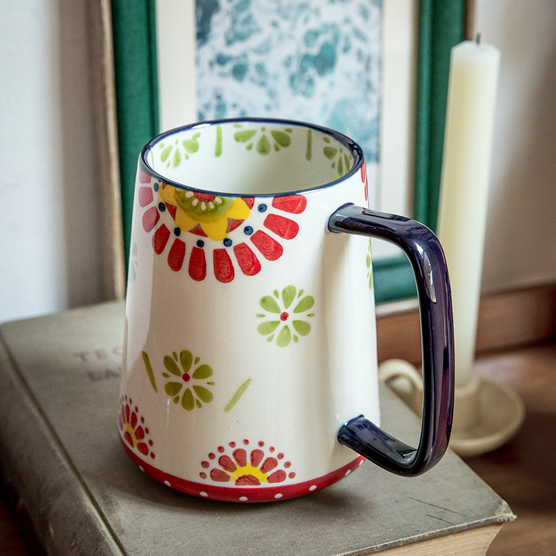 Fabricantes al por mayor nuevas tazas de gran capacidad de oficina hogar pastoral viento pintado a mano de cerámica regalos transfronterizos