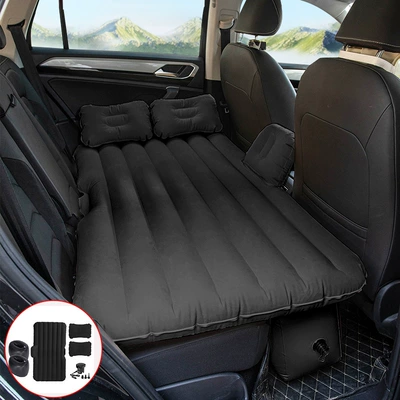 Vehicle-mounted inflatable bed — Bed Thickened PVC Flocking Car - split-straight-black-double-pier