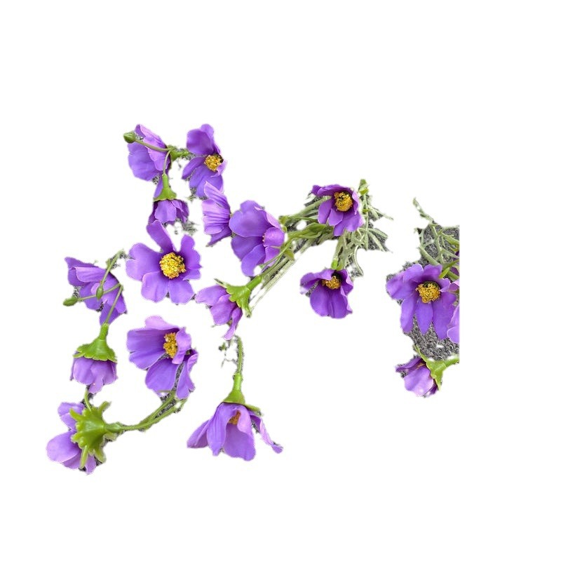 Nueva flor de imitación de alta calidad flocado estrellado cosmos de múltiples cabezas pequeño crisantemo salvaje pequeña red de boda floral pared de cártamo