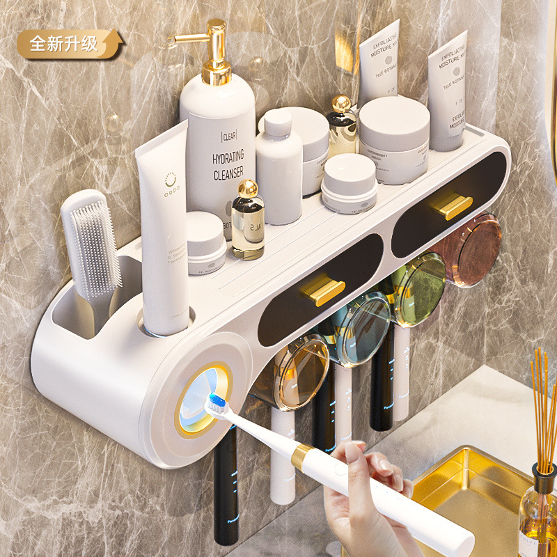 Tooth Cup Toothbrush Rack Free of Punching Wall-mounted Home Wash Cup Set Mouthwash Cup Toothbrush Rack Dental Cylinder Rack
