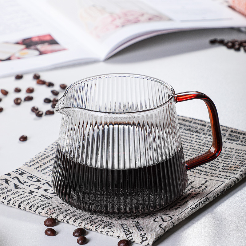 Factory in stock supply new glass sharing pot suit brewing coffee transparent glass vertical pattern coffee pot hand brewing pot