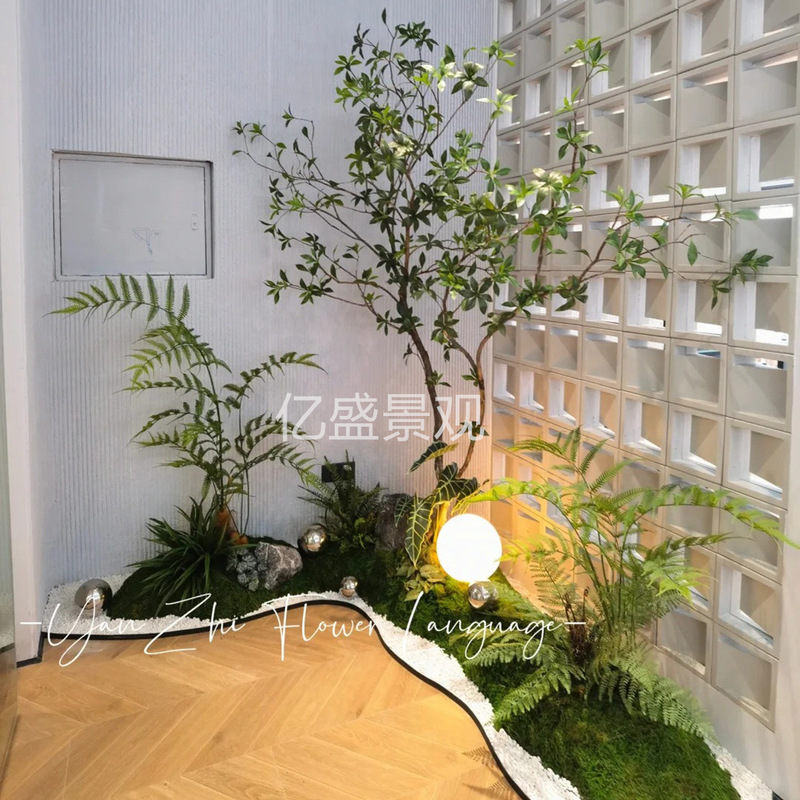 擬似馬酔木緑植景観組合せ偽樹植物階段下造景ショーウインドーコーナー室内装飾配置|undefined