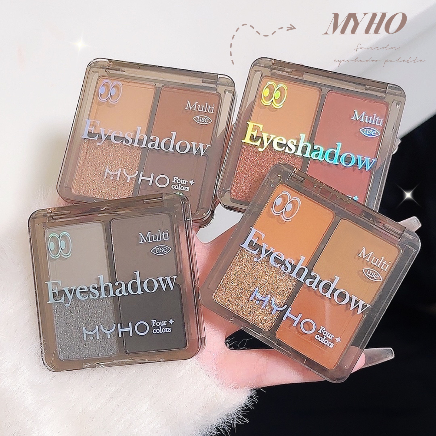 MYHO Daydream Four-color Eyeshadow Palette: Pink, smoky, earth tones, student daily light makeup, matte, pearlescent, sequined makeup Item Picture