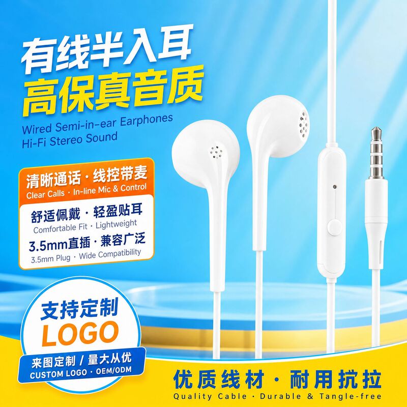 Customized In-Ear Wired Stereo Headphones with Logo Printing, Suitable for Mobile Phone Calls and Computer Use