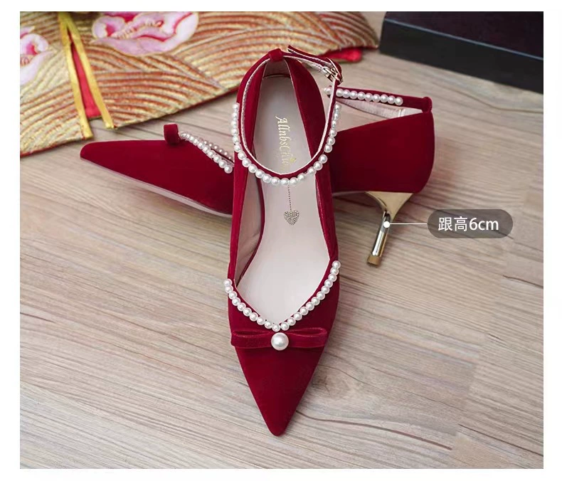 Женатые туфли женское платье Xiuwei свадебное платье в 2023 году новые китайские красные свадебные туфли на высоком каблуке не устали ремни для ног
