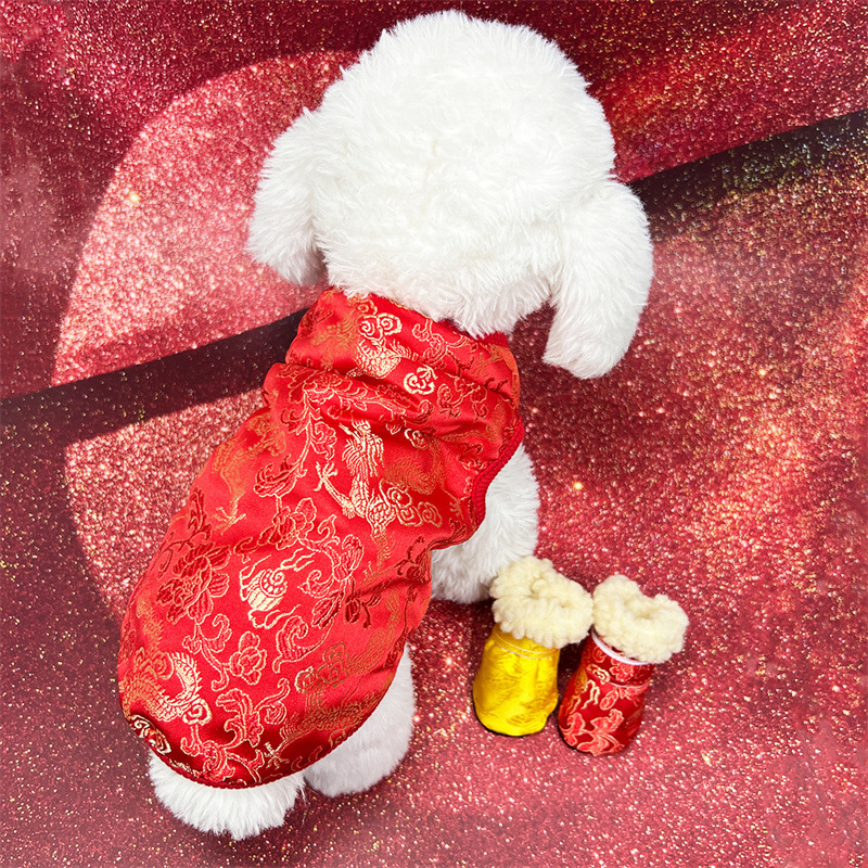 Pet New Year Tang Clothes Dog Warm fleece-lined Vest Teddy Bitter Bear Medium and Small Dog New Year Festive Cat