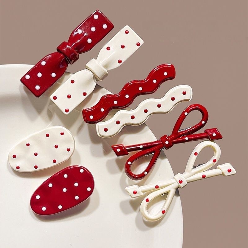 Sweet polka dot bow oval hair clip, cute side bangs clip, hair fringe duckbill clip, simple ins-style hair accessory