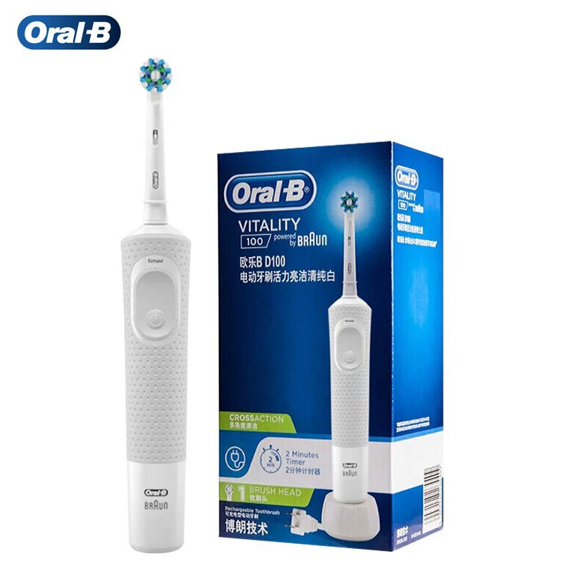 Немецкая OralB/OralB электрическая зубная щетка типа D100, индукционная зарядка, маленькая круглая головка, вращающаяся зубная щетка, белая