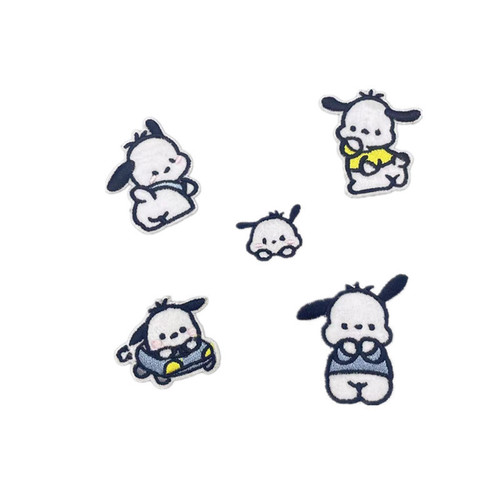 Embroidered patch with cute cartoon Pacha dog design, self-adhesive, for clothing, bags, and decorative patches.