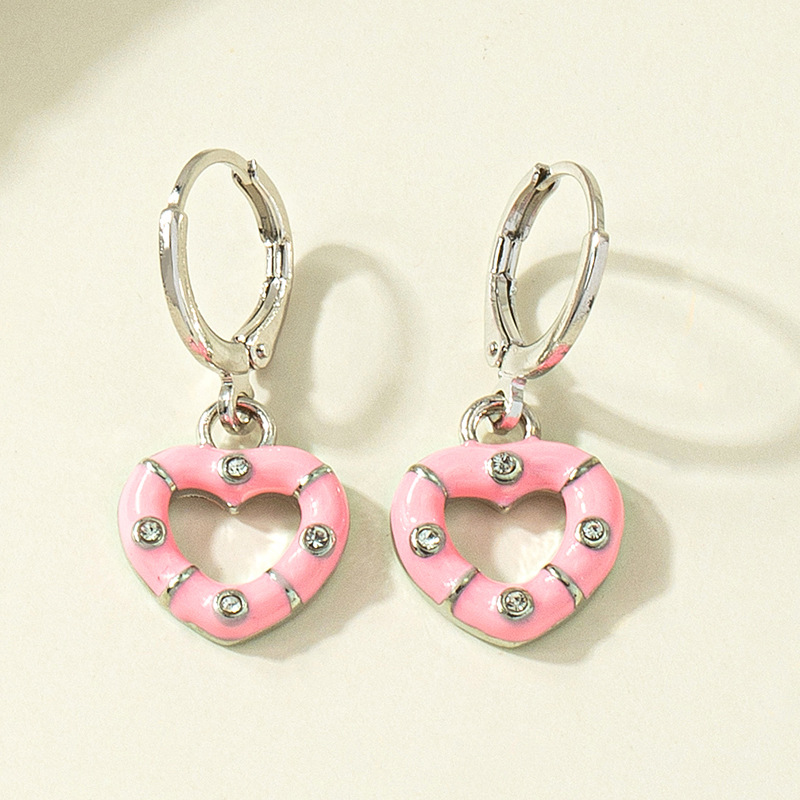 Fashion Female Zircon Pink Heart Drop Oil Alloy Earrings Wholesale display picture 5