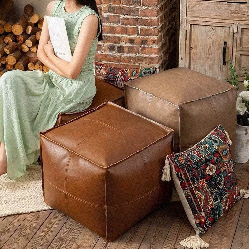 Сидячий табурет для ленивых, диван для хранения старой одежды, низкий табурет, кожаный табурет для гостиной с эркером, кожаная подушка для футона, татами.