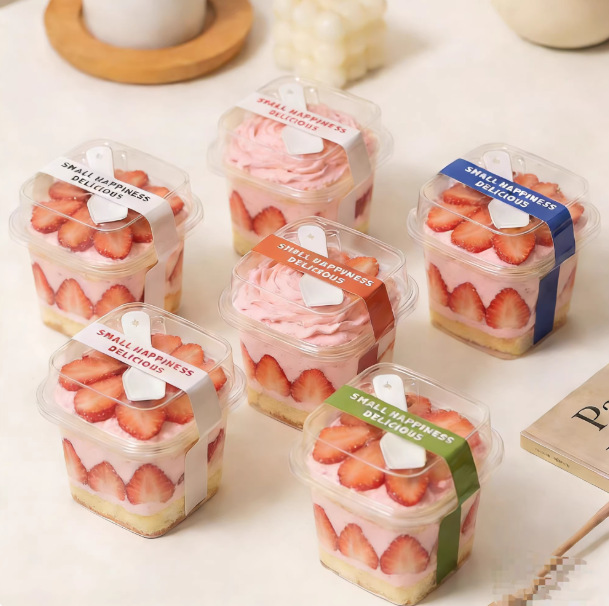Heightened Mousse Cake Box, Disposable Transparent Cake Box with Spoon, Plastic Box for Baking Desserts and Snacks