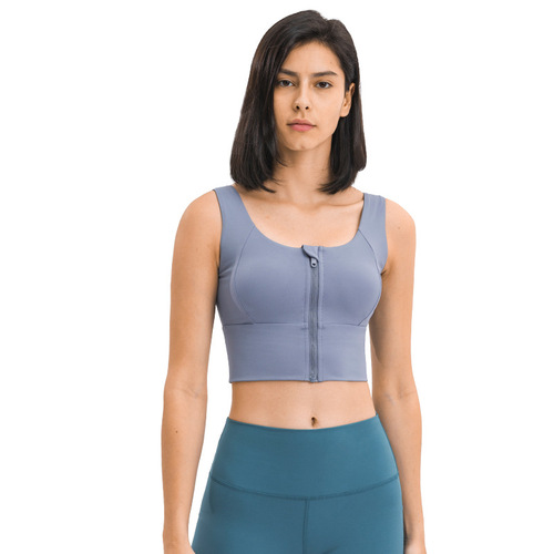 Spring and summer new fashion versatile zipper sports bra for women push-up shock-proof top support side breast sports bra