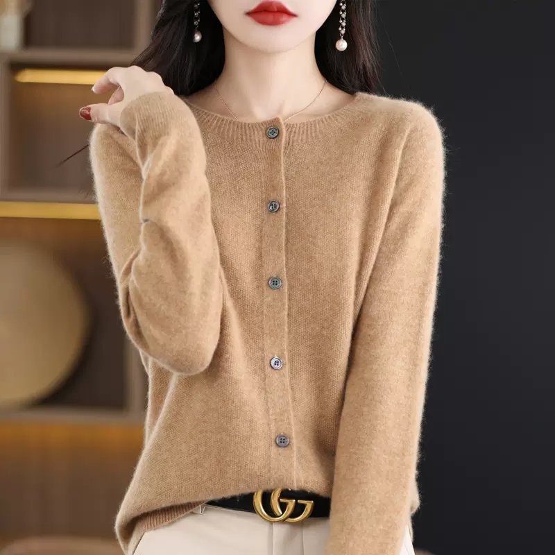 25秋冬新款女士100纯羊毛衫圆领开衫一线成型时尚百搭爆款