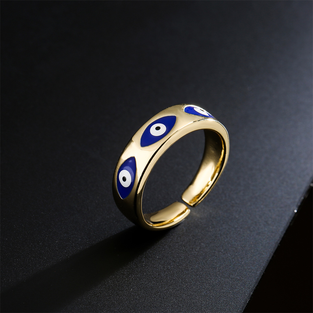Retro Copper Plated Real Gold Dripping Oil Devil's Eye Open Ring display picture 3