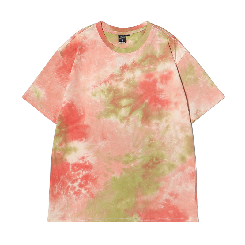 Camiseta de algodón tie-dye para hombre 2025 pareja de verano de manga corta ins suelta de gran tamaño cuello redondo tendencia camiseta superior para hombre