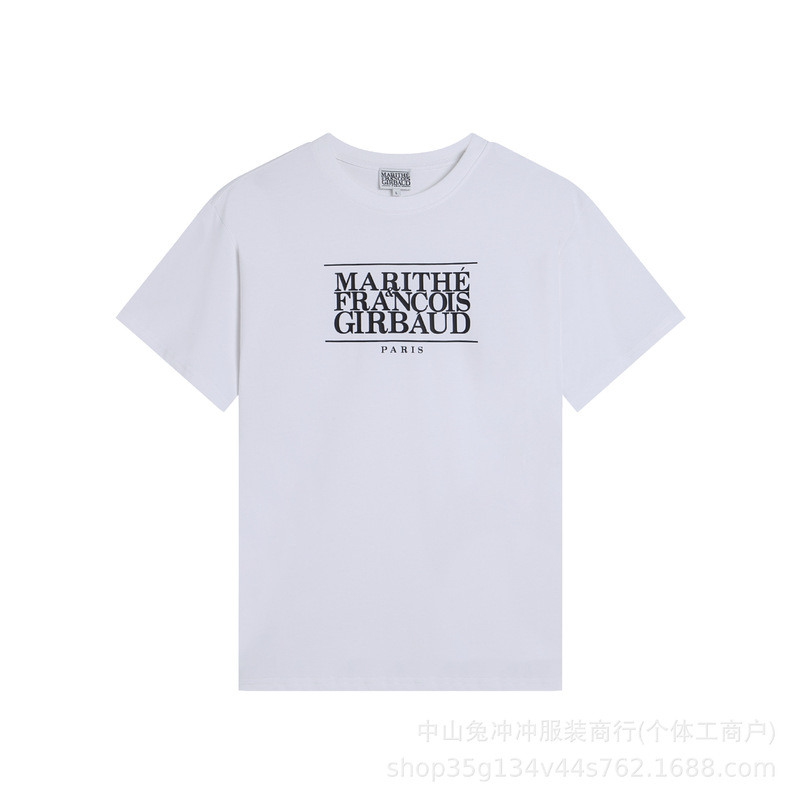 韩国marithe字母刺绣印花休闲正肩短袖男女同款重磅T恤一件代发潮|undefined