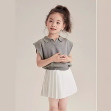 女童夏装Polo衫中大童气质针织上衣儿童轻薄翻领Polo短袖