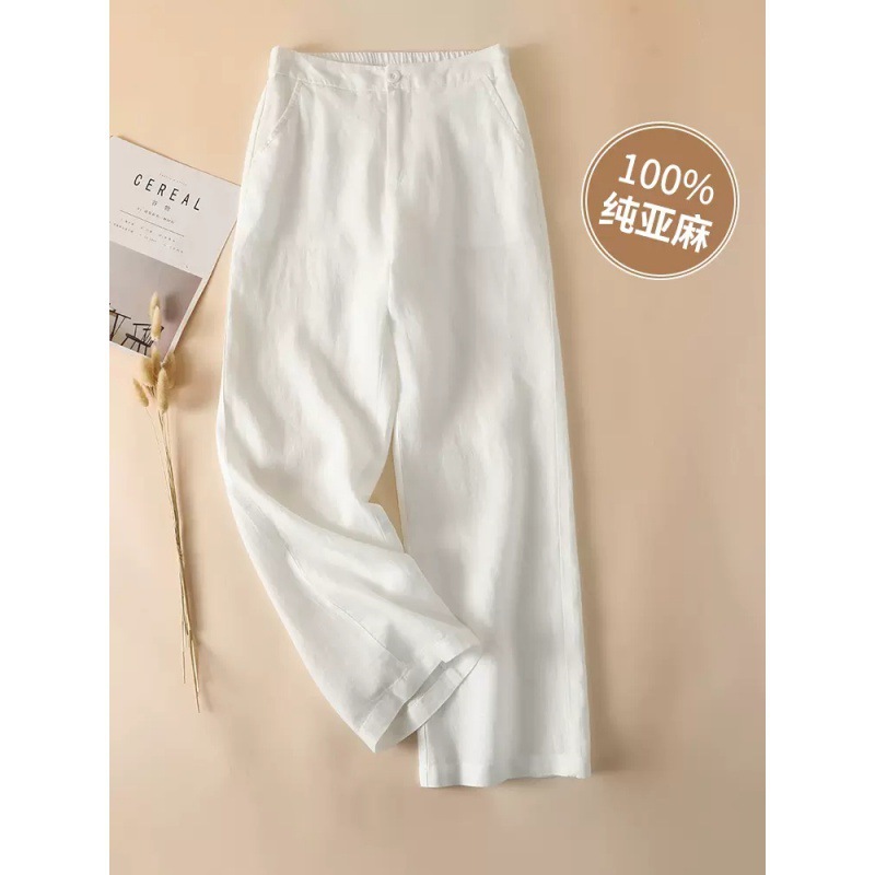 纯亚麻宽松阔腿女裤2025新款薄棉麻垂感高腰九分显瘦休闲直筒长裤