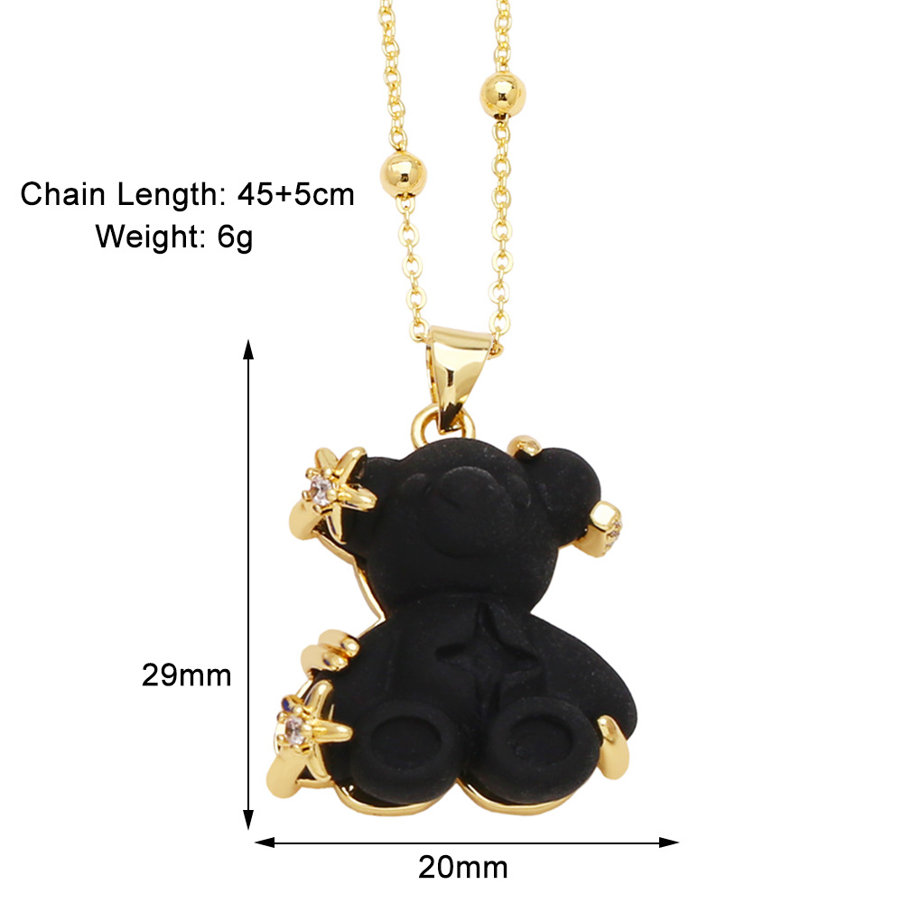 10g Weight Gold Plated Plating Material Resin, Zircon Inlay Material Pendant Necklace Classification cable chain Chain Type 1 Piece Quantity Daily, Street Occasion Copper Material Bear Pattern Unisex Gender Inlay Design Cute, Simple Style Style Copper Gold Plated Cute Simple Style Bear Inlay Resin Zircon Pendant Necklace 9