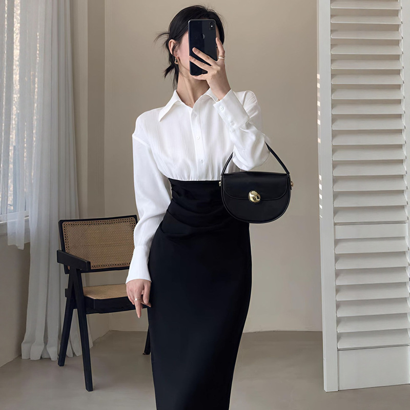 Age-Reducing Light Luxury Design Shirt Fashion Dress Autumn New High-End Waist Slimming Elegant Long Skirt Age-Reducing Light Luxury Design Shirt Fashion Dress Autumn New High-End Waist Slimming Elegant Long Skirt