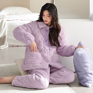 【夹棉超厚】珊瑚绒睡衣女秋冬季三层夹棉加厚甜美外穿保暖家居服