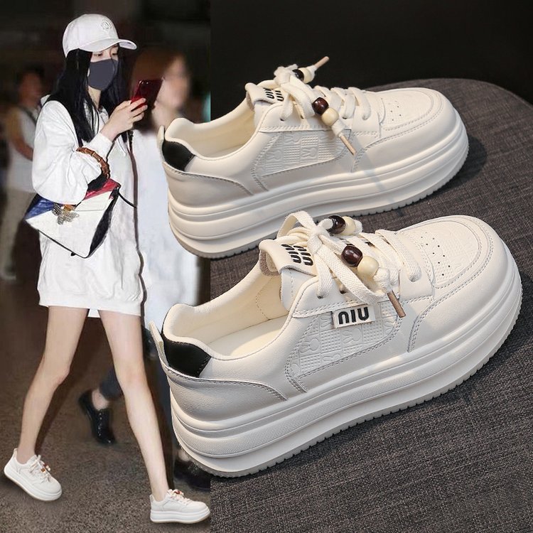2025春秋新款韩版皮面运动鞋女厚底板鞋跑步鞋女ins透气单鞋B609|undefined
