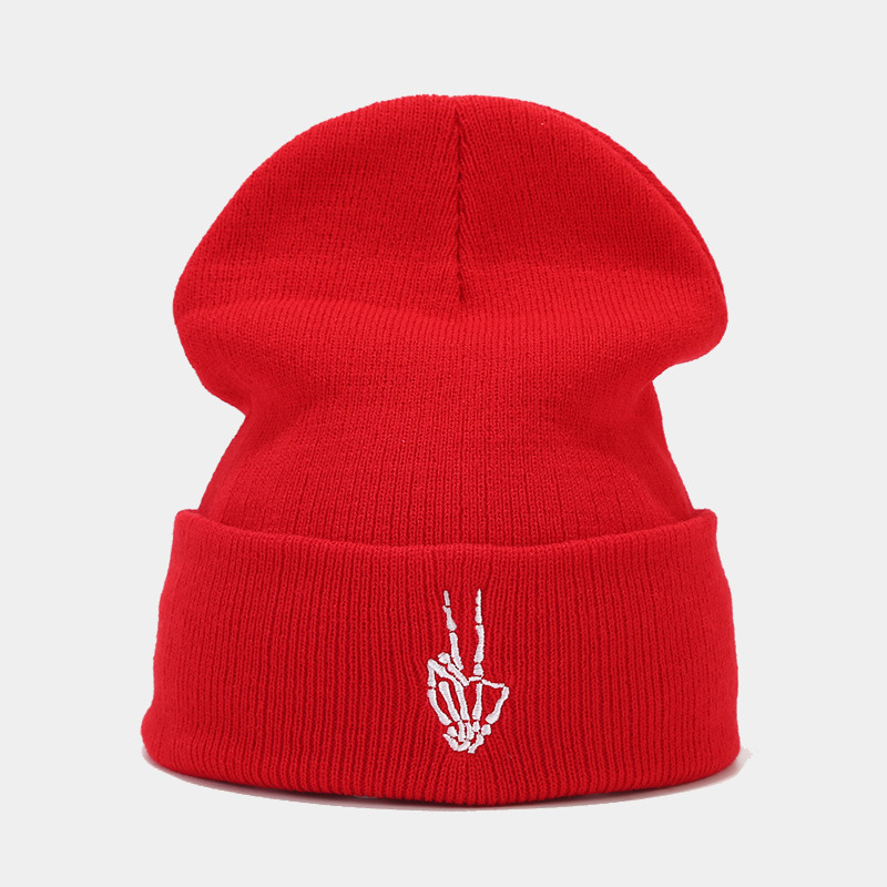 Otoño e Invierno de alta calidad cráneo dedo bordado punto sombrero hombres y mujeres moda hip hop pila sombrero Amazon Venta caliente sombrero