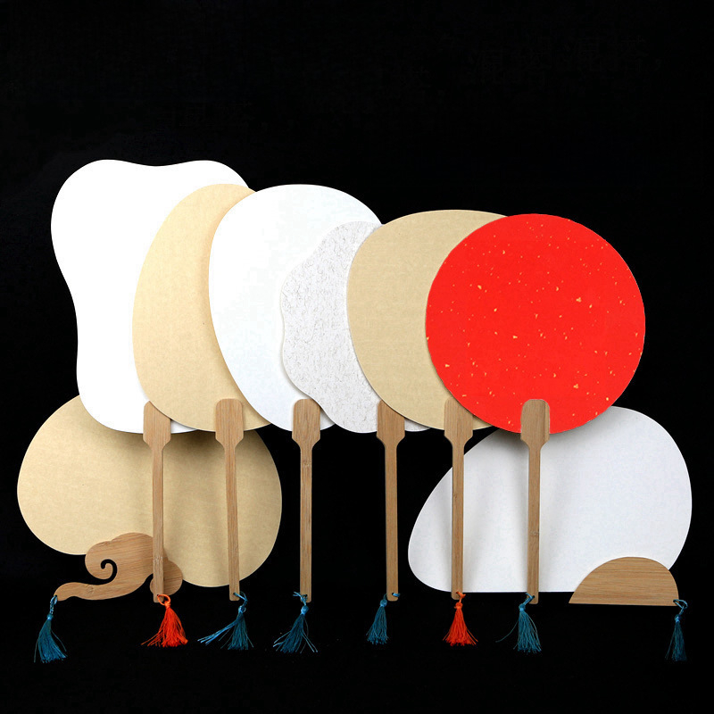Blank round fan fan painting fan Nan bamboo handle cardboard fan…