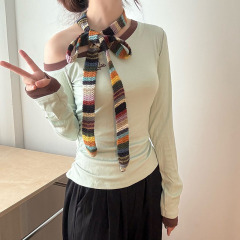 画家小细条街头系列细窄围巾装饰服装搭配秋季个性小众小细条女